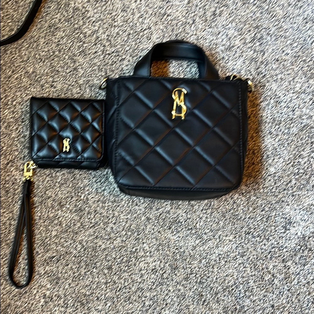 Steve Madden Elegant Black Quilted Handbag Set